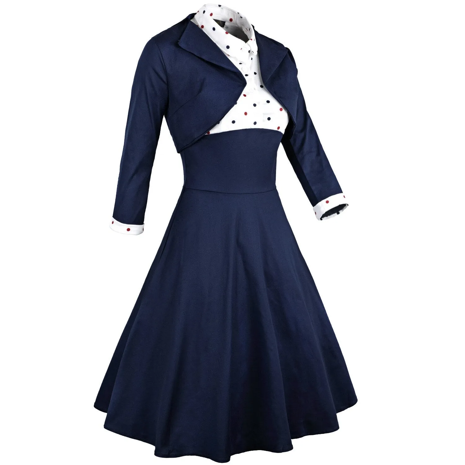 50s 60s Two Pieces Set Women 2021 Autumn 3/4 Sleeve Polka Dot Print Vintage Rockabilly Pin Up Ladies Party dresses With Belt 3XL