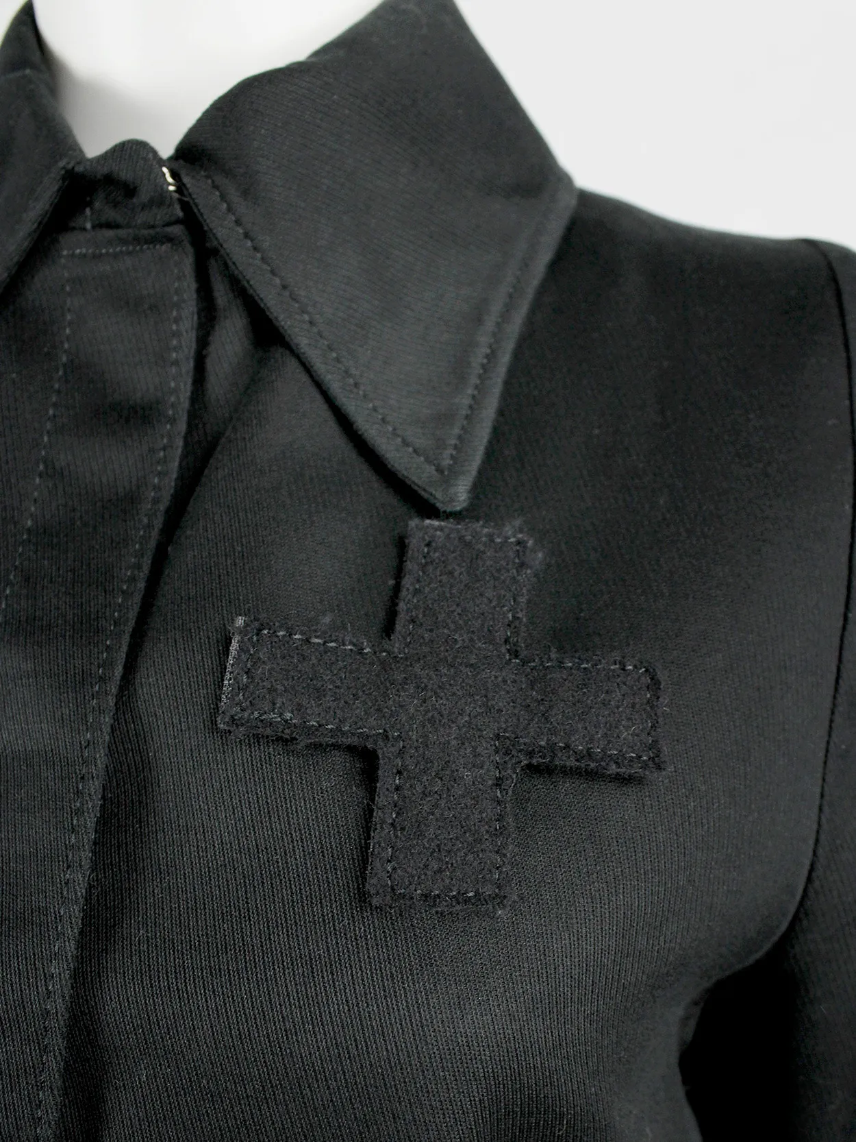 A.F. Vandevorst black jacket with removable velcro cross — spring 1999