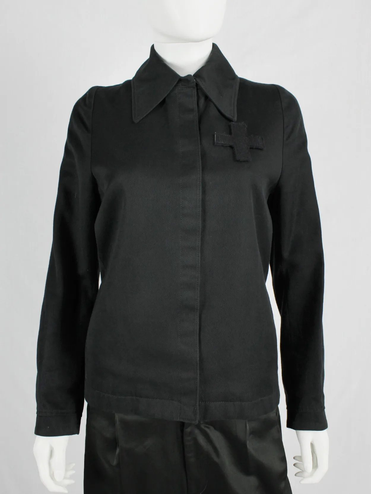 A.F. Vandevorst black jacket with removable velcro cross — spring 1999