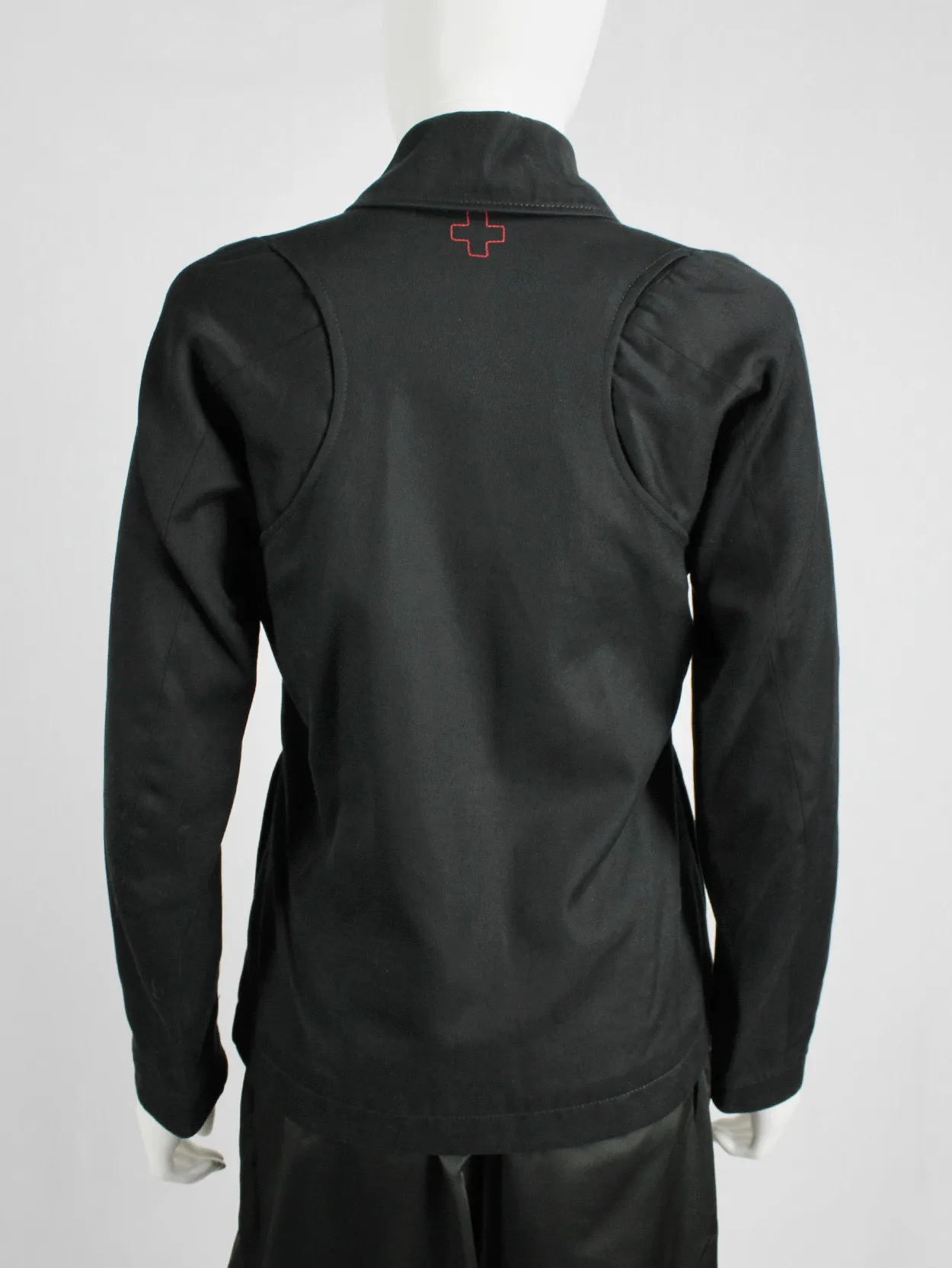 A.F. Vandevorst black jacket with removable velcro cross — spring 1999