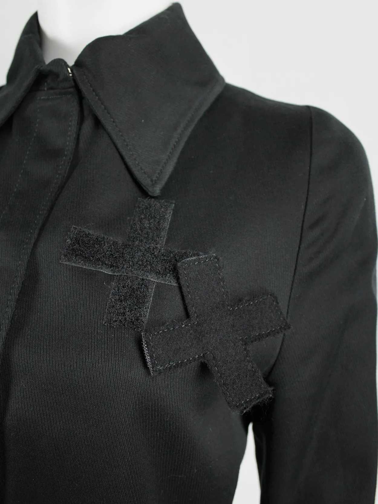 A.F. Vandevorst black jacket with removable velcro cross — spring 1999