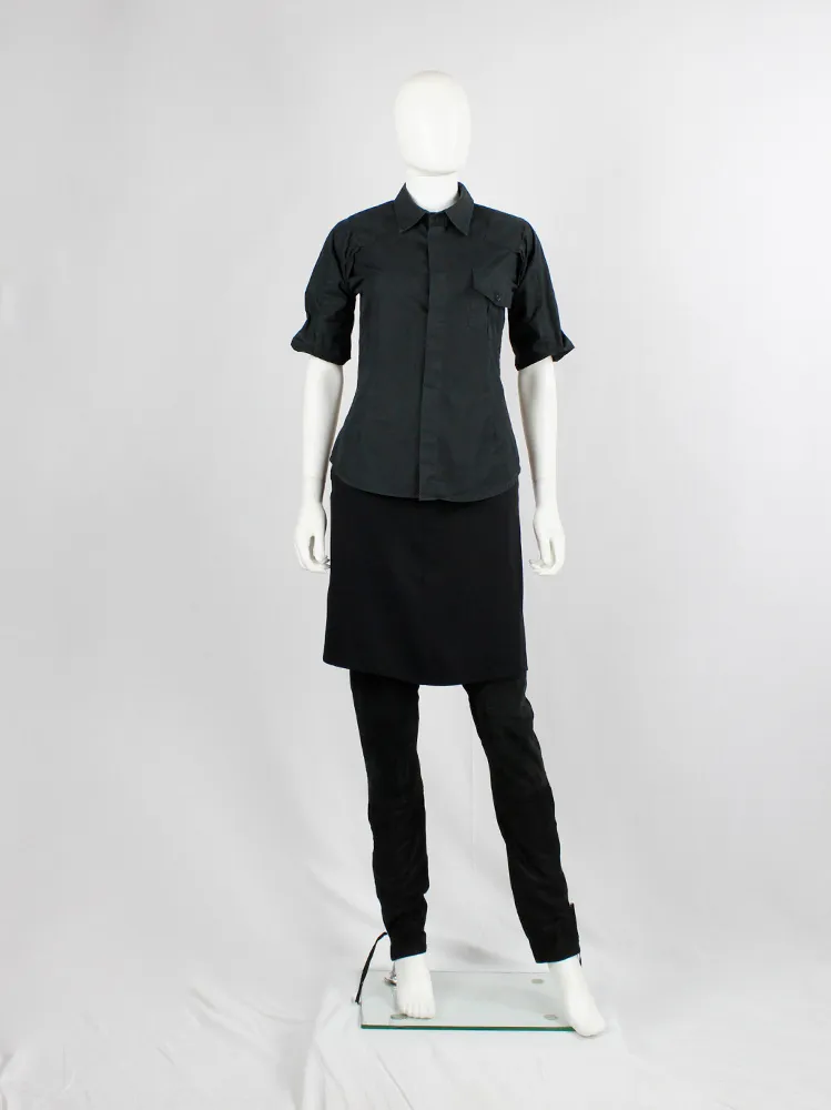 A.F. Vandevorst black military shirt with upwards folded sleeves — spring 1999