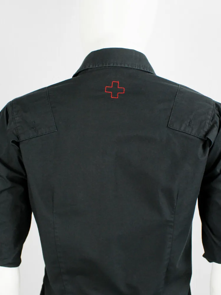 A.F. Vandevorst black military shirt with upwards folded sleeves — spring 1999