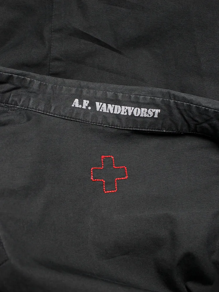 A.F. Vandevorst black military shirt with upwards folded sleeves — spring 1999