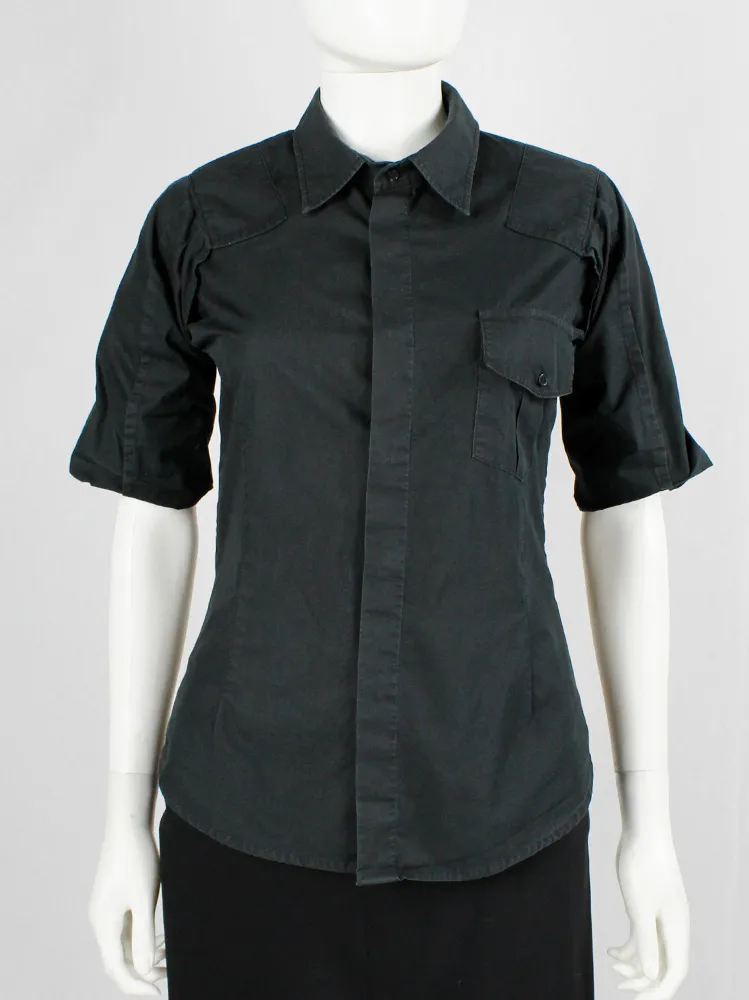 A.F. Vandevorst black military shirt with upwards folded sleeves — spring 1999