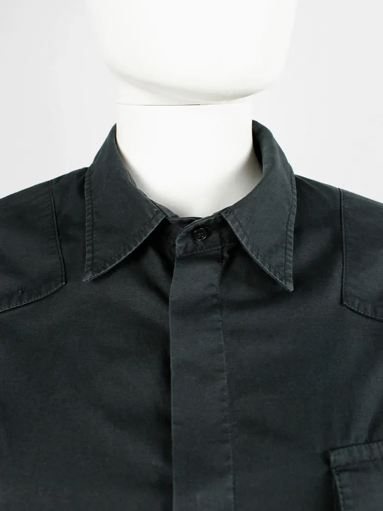 A.F. Vandevorst black military shirt with upwards folded sleeves — spring 1999