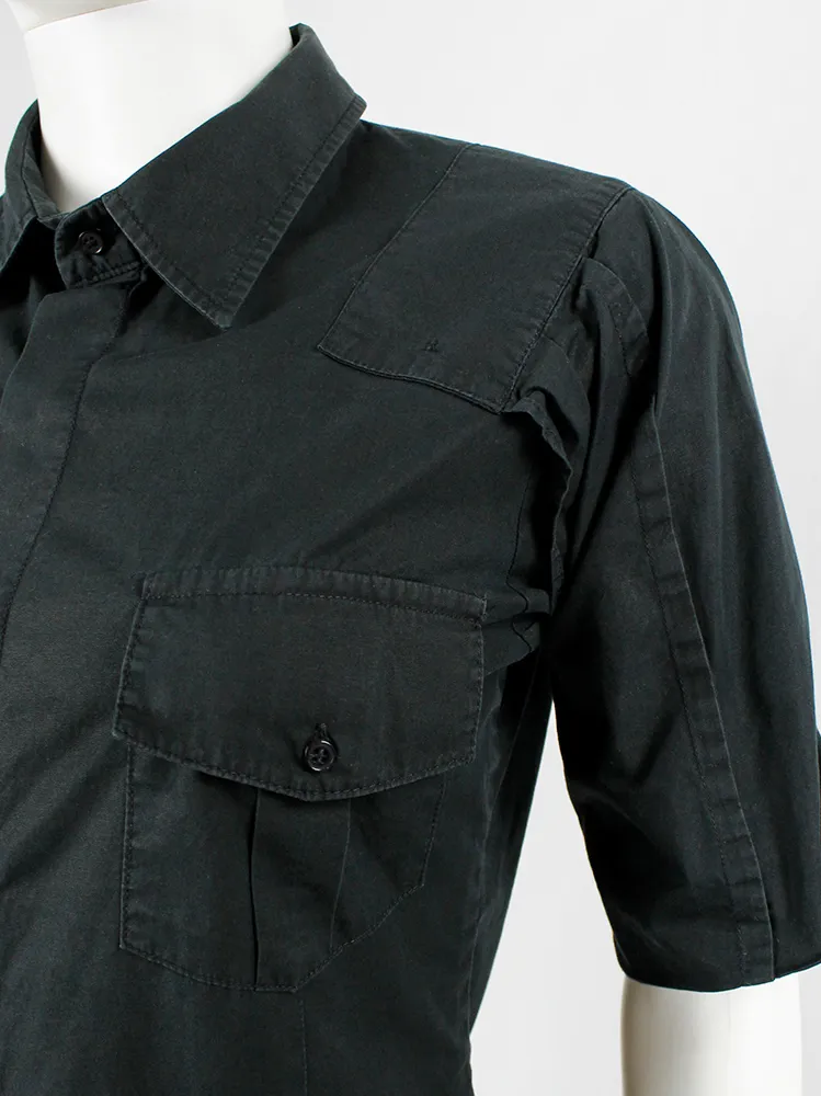 A.F. Vandevorst black military shirt with upwards folded sleeves — spring 1999