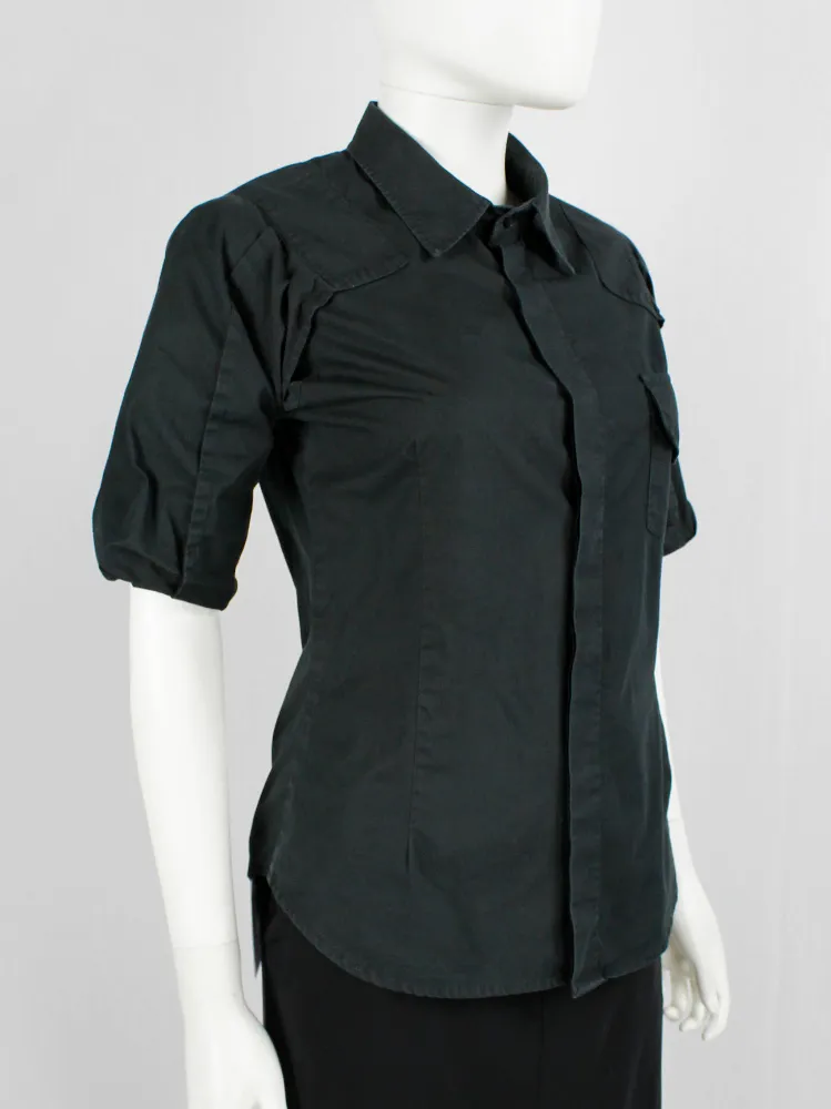 A.F. Vandevorst black military shirt with upwards folded sleeves — spring 1999