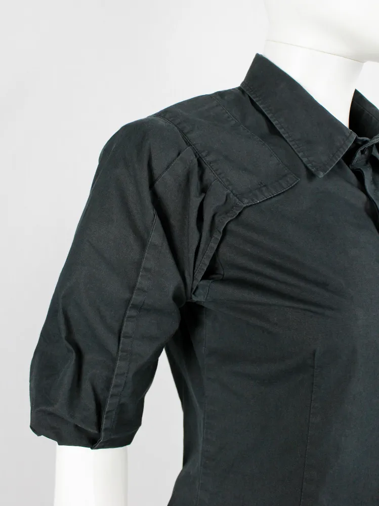 A.F. Vandevorst black military shirt with upwards folded sleeves — spring 1999