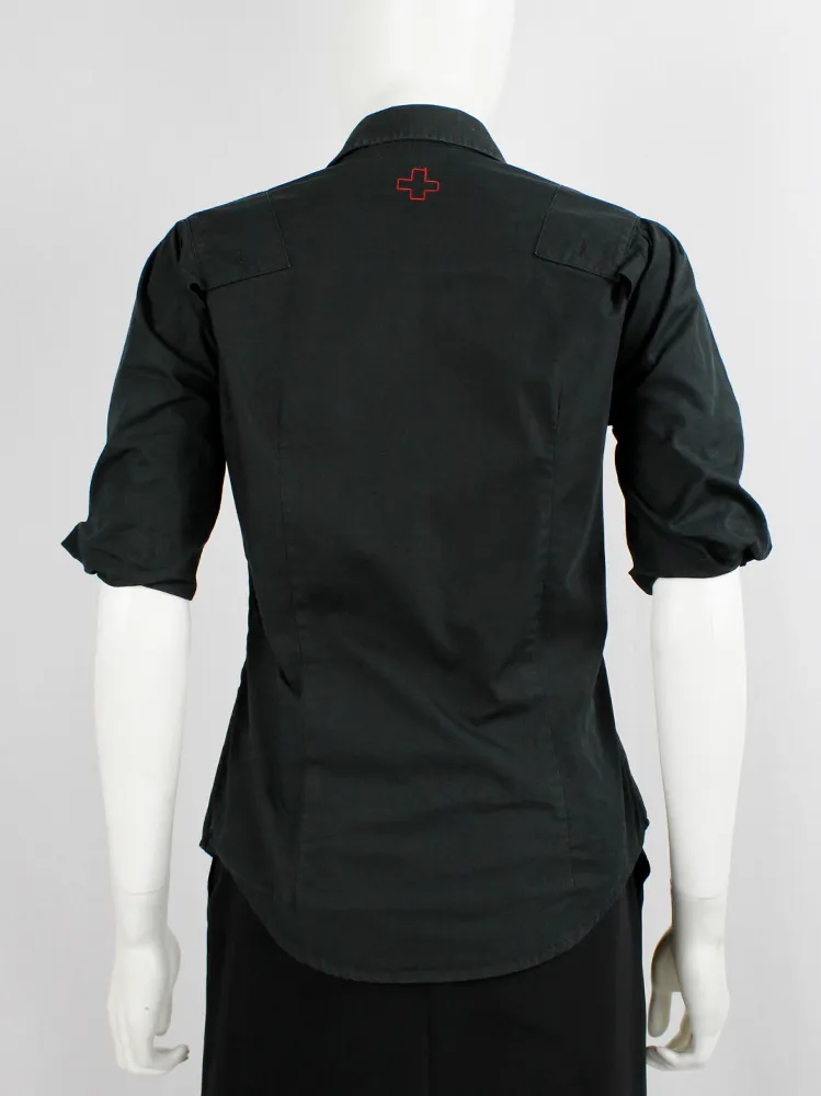 A.F. Vandevorst black military shirt with upwards folded sleeves — spring 1999