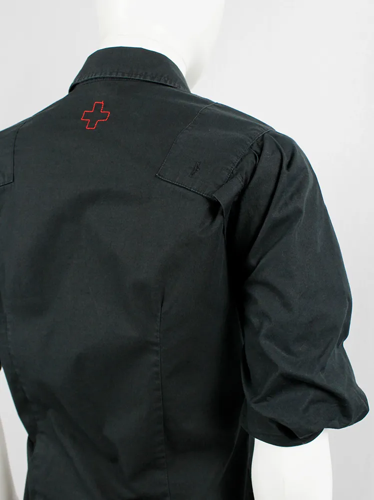 A.F. Vandevorst black military shirt with upwards folded sleeves — spring 1999