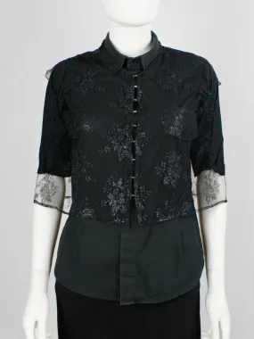 A.F. Vandevorst black sheer capelet in floral lace with corset hooks — spring 1999