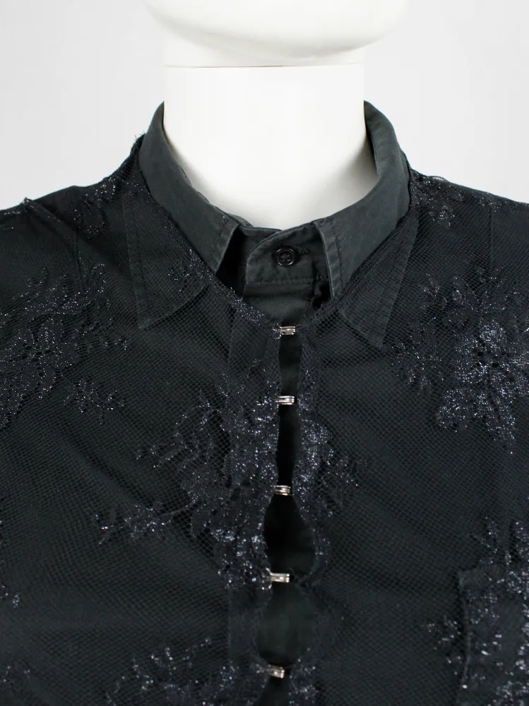 A.F. Vandevorst black sheer capelet in floral lace with corset hooks — spring 1999