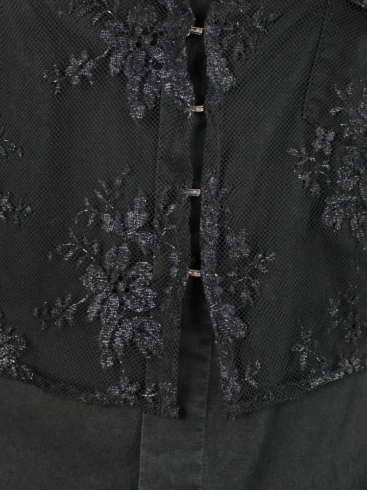 A.F. Vandevorst black sheer capelet in floral lace with corset hooks — spring 1999