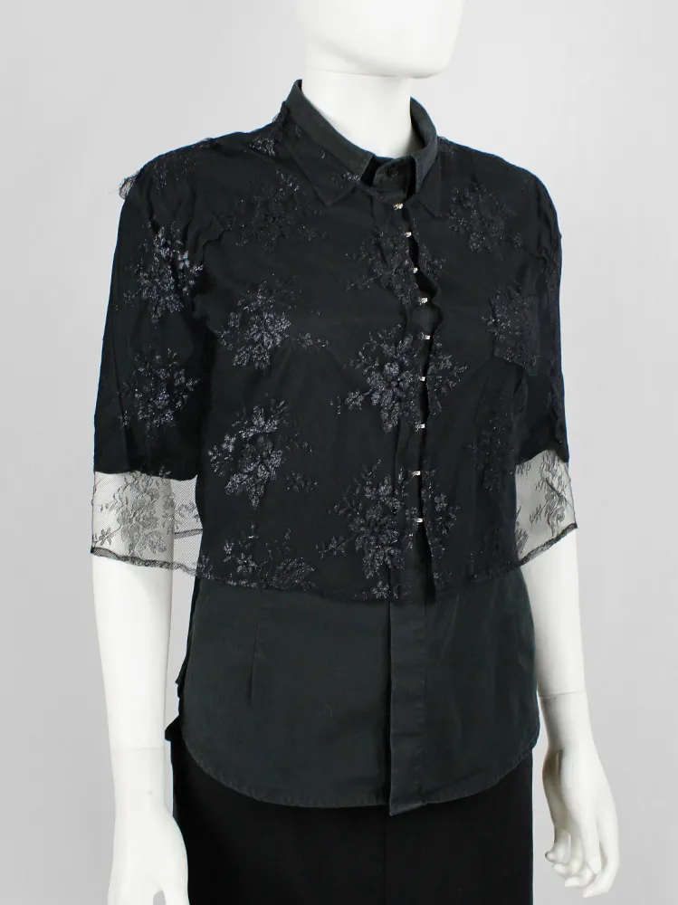 A.F. Vandevorst black sheer capelet in floral lace with corset hooks — spring 1999