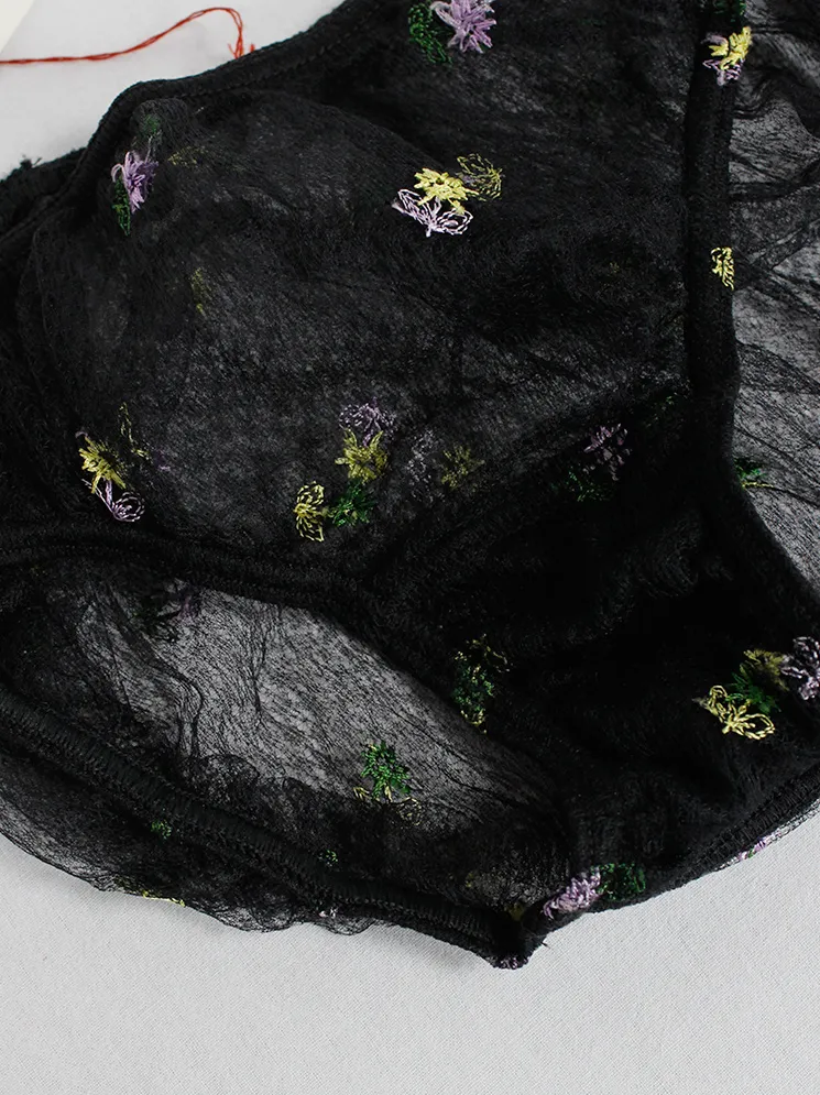 A.F. Vandevorst black sheer double layered briefs with embroidered flowers — spring 1999