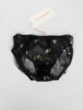 A.F. Vandevorst black sheer double layered briefs with embroidered flowers — spring 1999