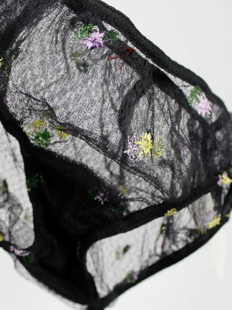 A.F. Vandevorst black sheer double layered briefs with embroidered flowers — spring 1999