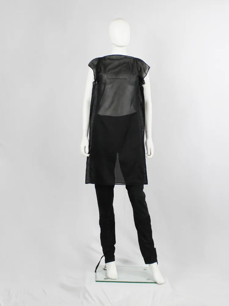 A.F. Vandevorst black sheer square tunic with corset hook closures — spring 1999