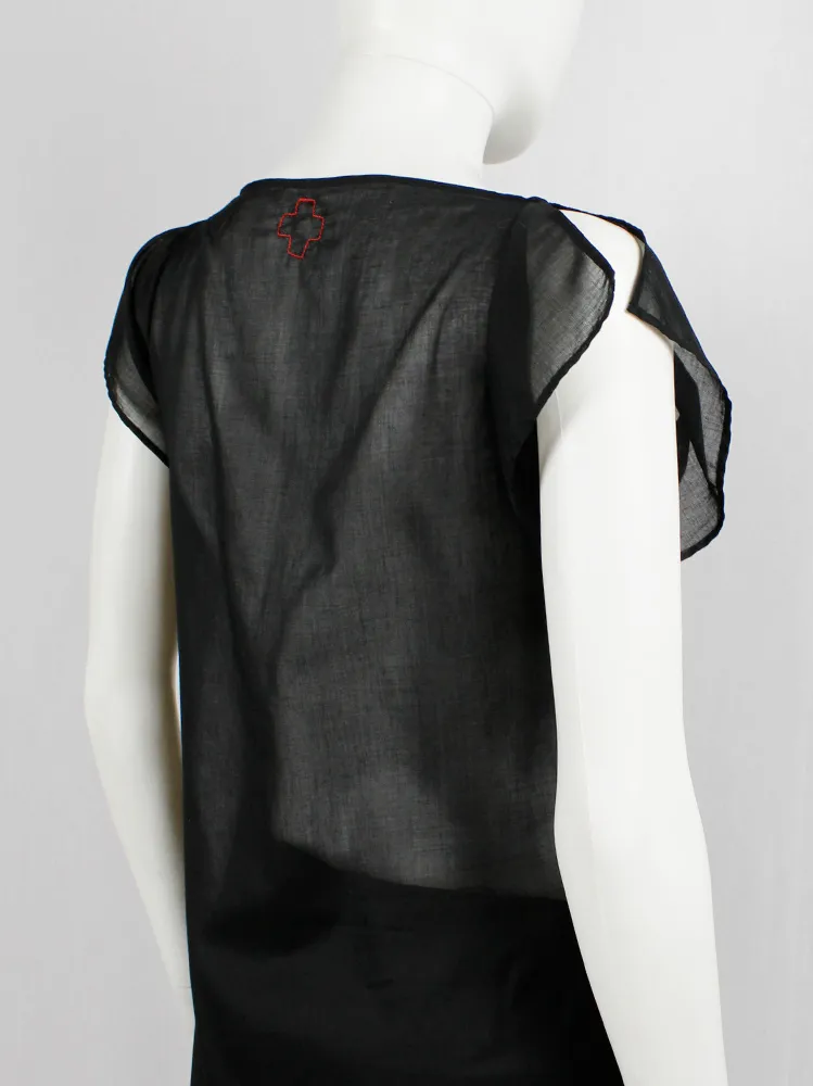 A.F. Vandevorst black sheer square tunic with corset hook closures — spring 1999