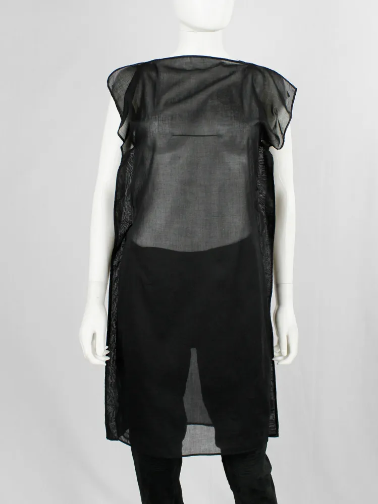 A.F. Vandevorst black sheer square tunic with corset hook closures — spring 1999