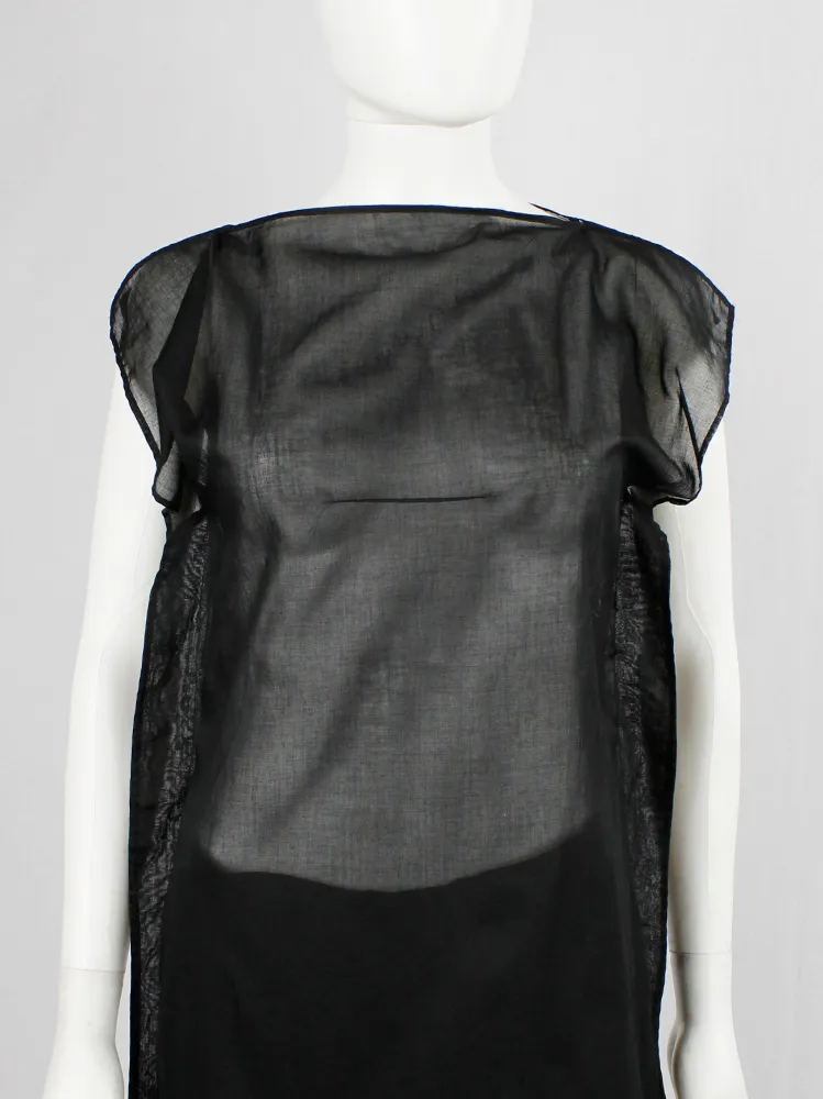 A.F. Vandevorst black sheer square tunic with corset hook closures — spring 1999