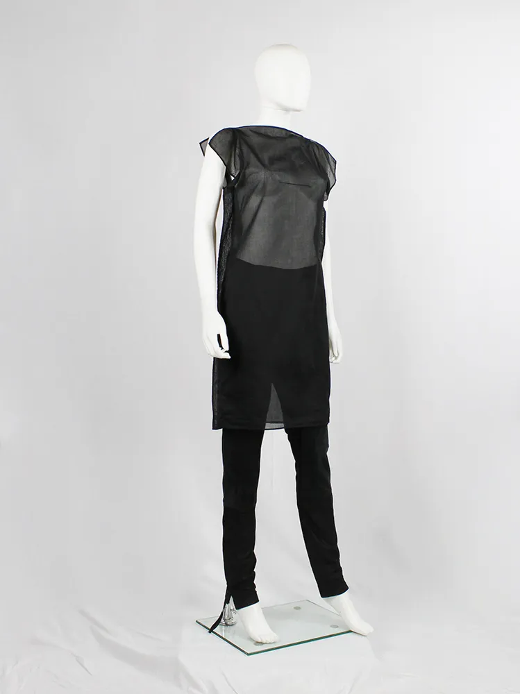 A.F. Vandevorst black sheer square tunic with corset hook closures — spring 1999