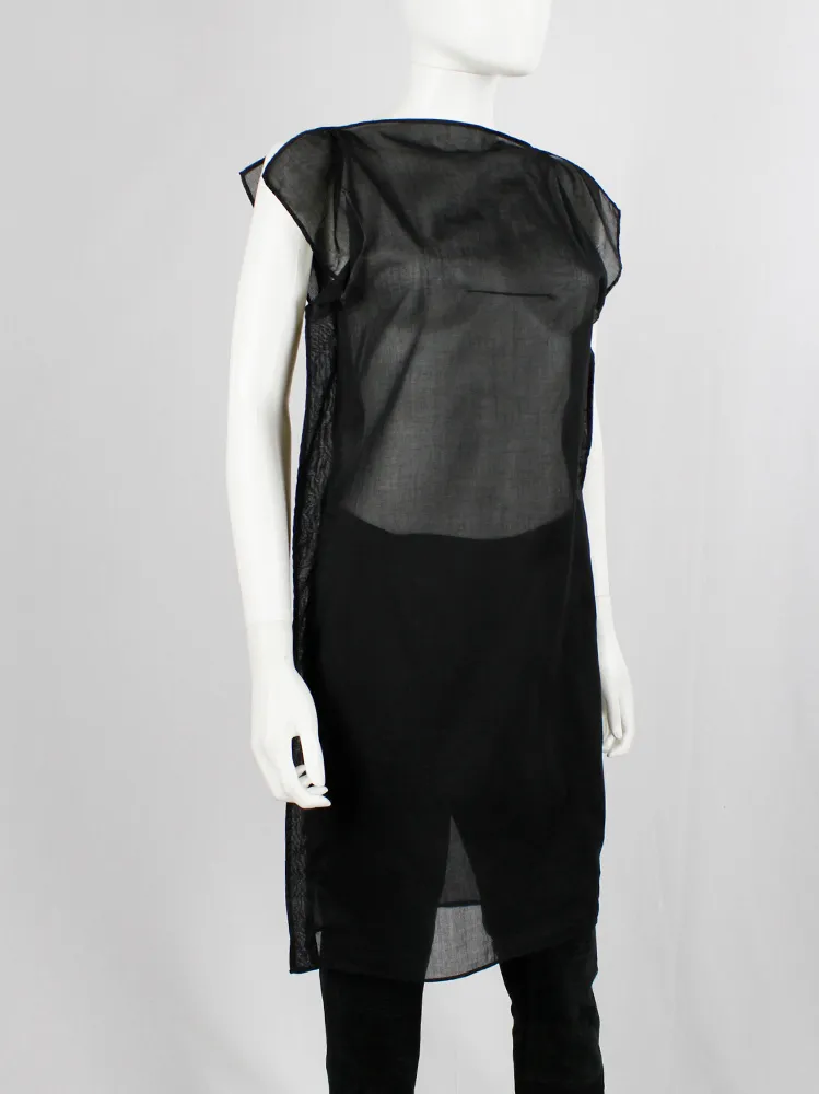 A.F. Vandevorst black sheer square tunic with corset hook closures — spring 1999