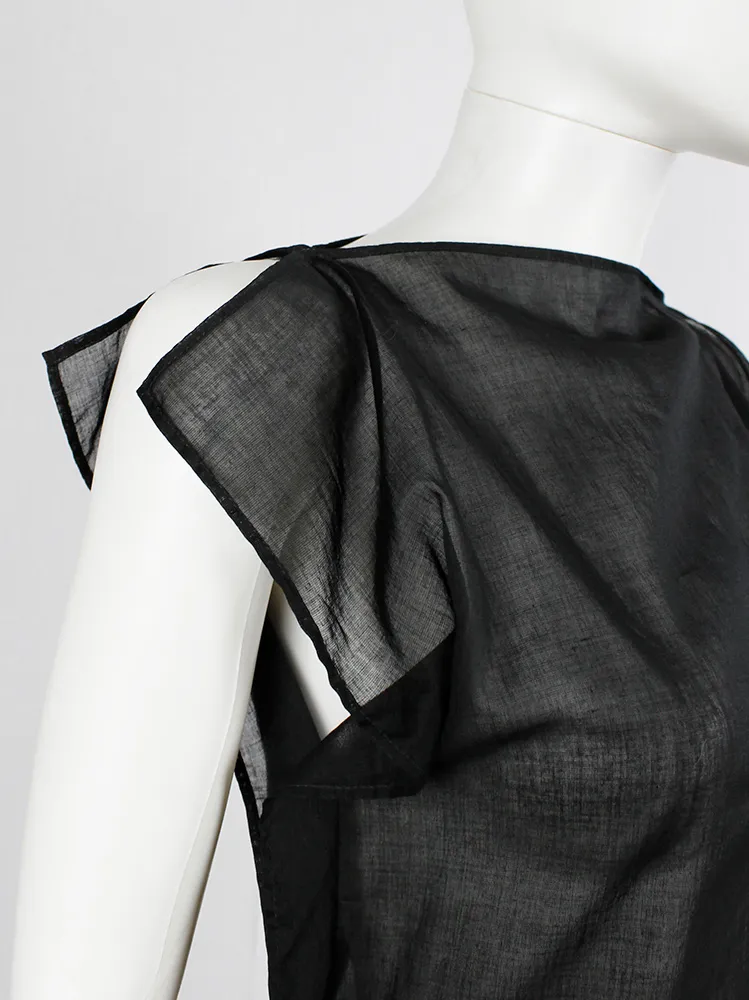 A.F. Vandevorst black sheer square tunic with corset hook closures — spring 1999