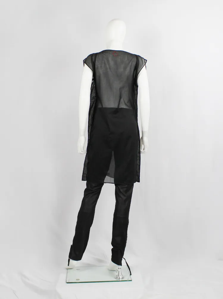 A.F. Vandevorst black sheer square tunic with corset hook closures — spring 1999