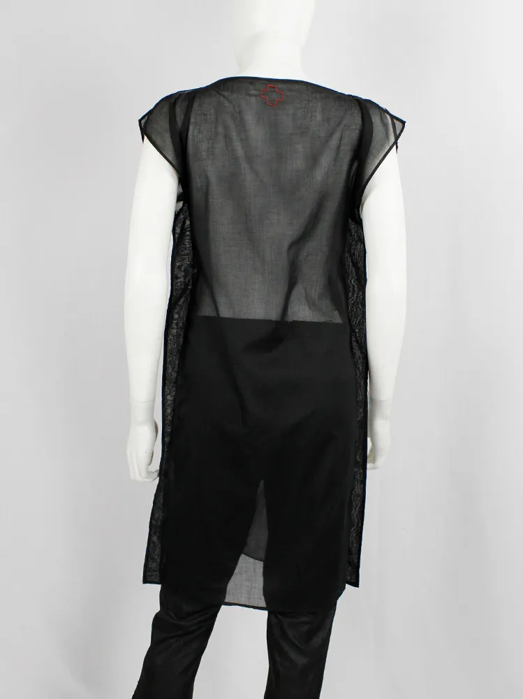 A.F. Vandevorst black sheer square tunic with corset hook closures — spring 1999