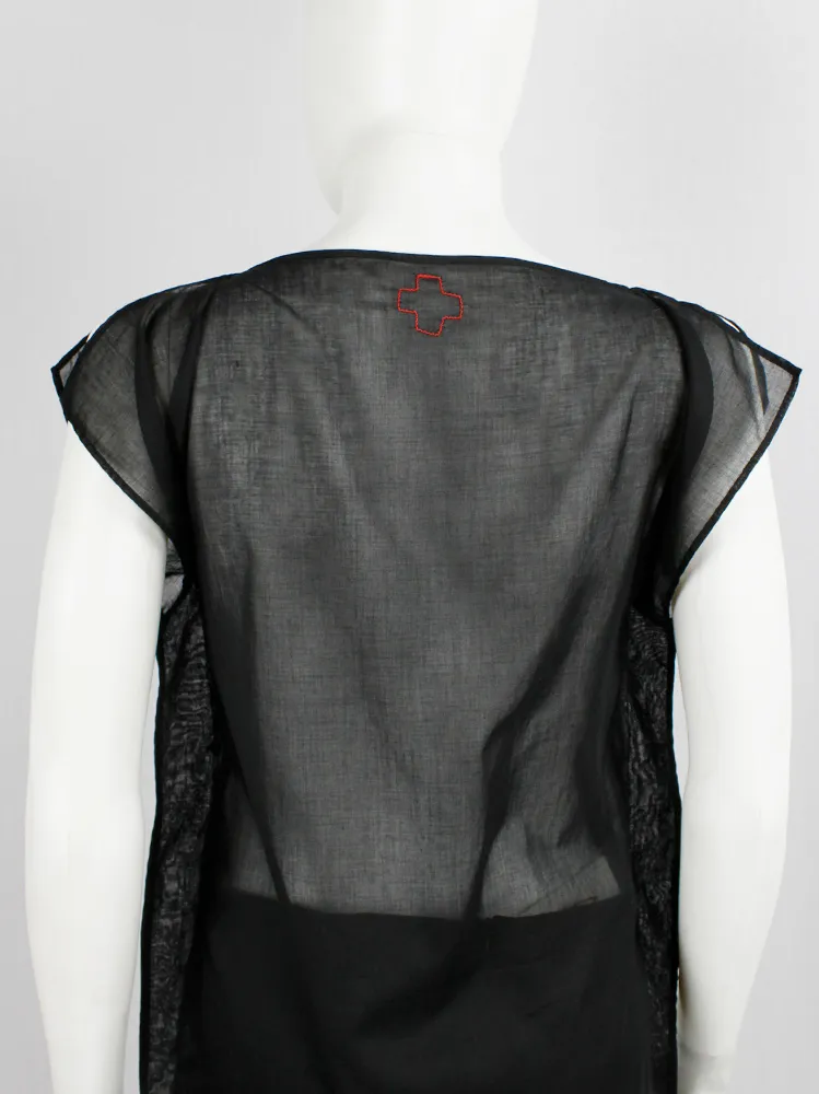 A.F. Vandevorst black sheer square tunic with corset hook closures — spring 1999