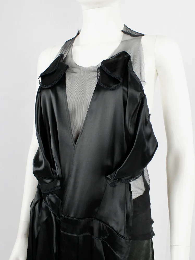 A.F. Vandevorst black sheer top with black dress draped on the front — fall 1999