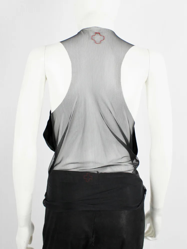 A.F. Vandevorst black sheer top with black dress draped on the front — fall 1999