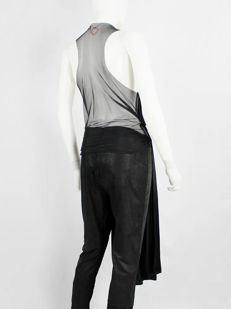 A.F. Vandevorst black sheer top with black dress draped on the front — fall 1999