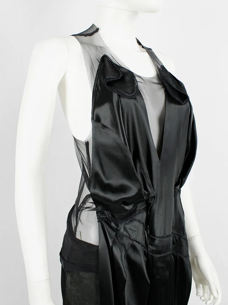 A.F. Vandevorst black sheer top with black dress draped on the front — fall 1999