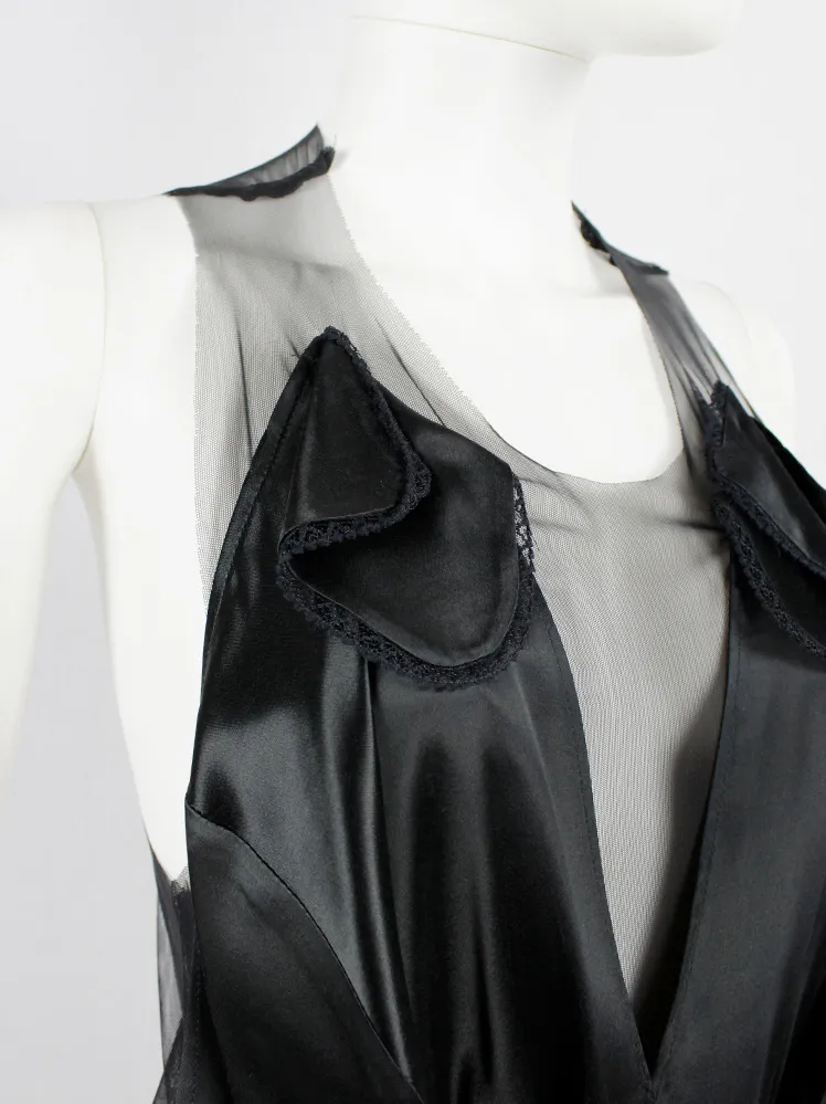 A.F. Vandevorst black sheer top with black dress draped on the front — fall 1999