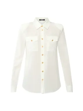 Balmain Women's Silk Crepe de Chine Shirt - Size 12 White