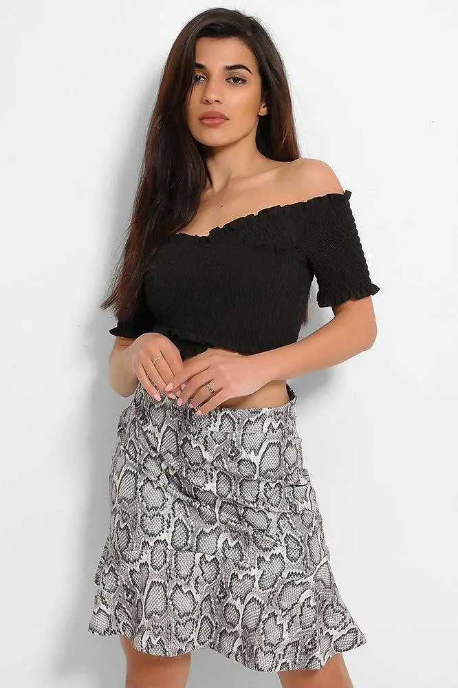 Black White Monochrome Python Print Skirt