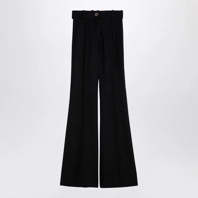 BLACK WOOL BLEND BELL-BOTTOM TROUSERS