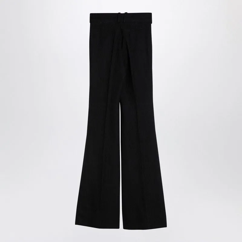 BLACK WOOL BLEND BELL-BOTTOM TROUSERS