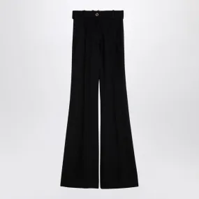 BLACK WOOL BLEND BELL-BOTTOM TROUSERS