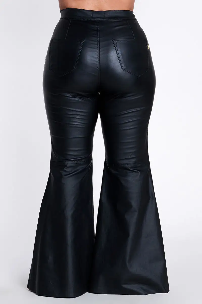 Bold & Beautiful Black Faux Leather Bell Bottom Pants - PLUS