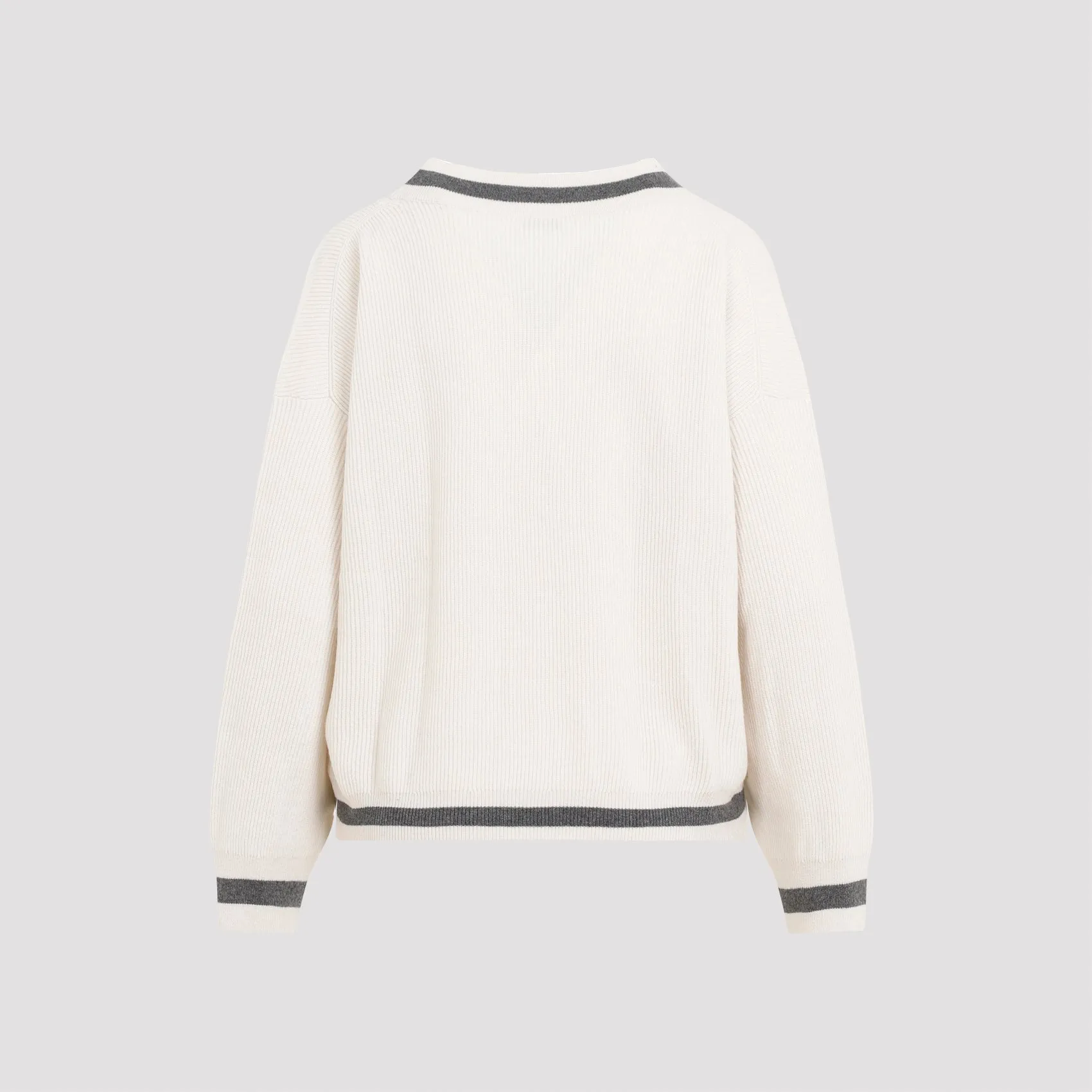 Butter Cream Cashmere V Neck College Sweater