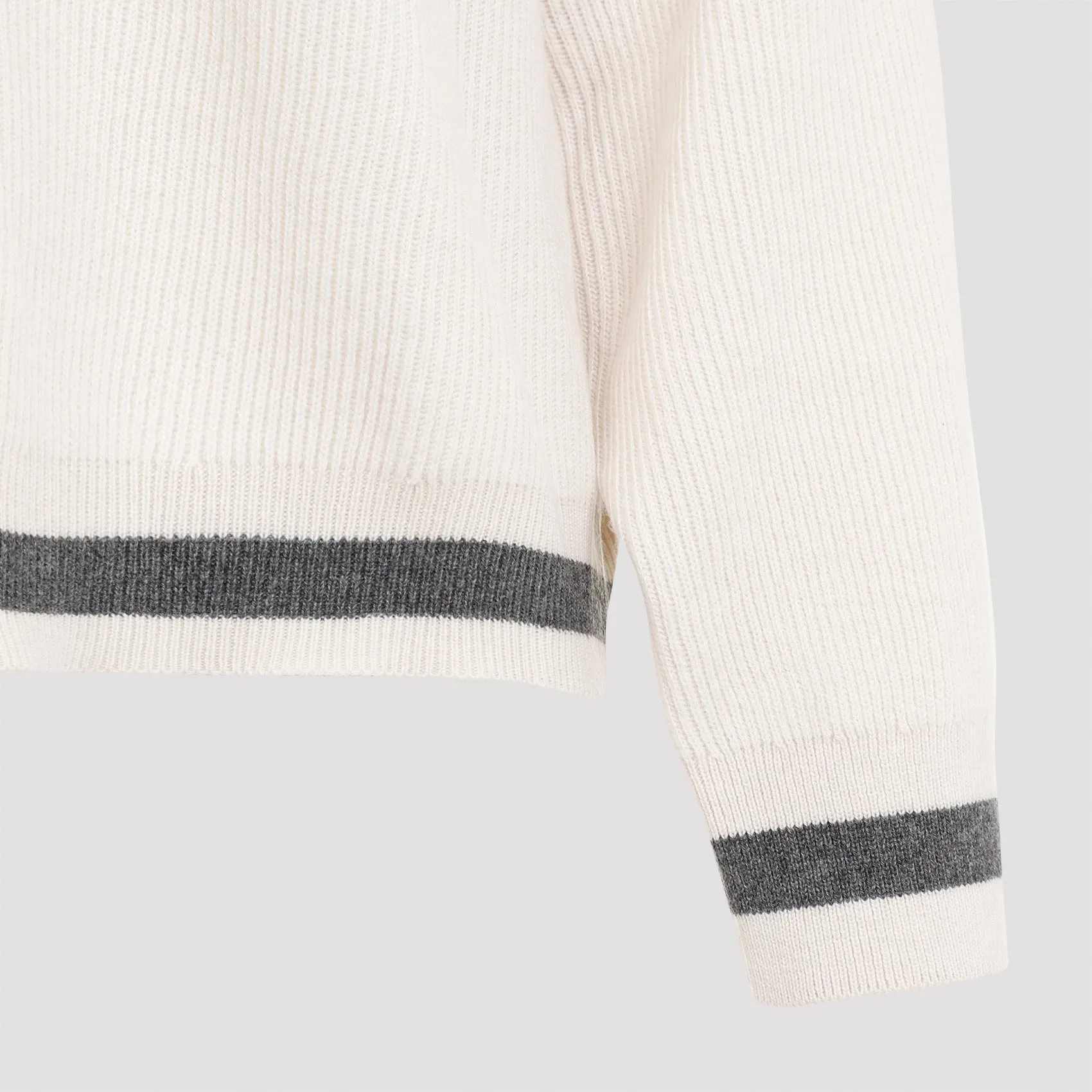 Butter Cream Cashmere V Neck College Sweater