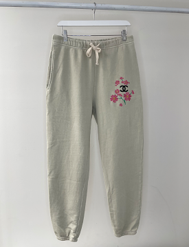 CC Floral Embroidery Fleece Sweatpants, Chalk