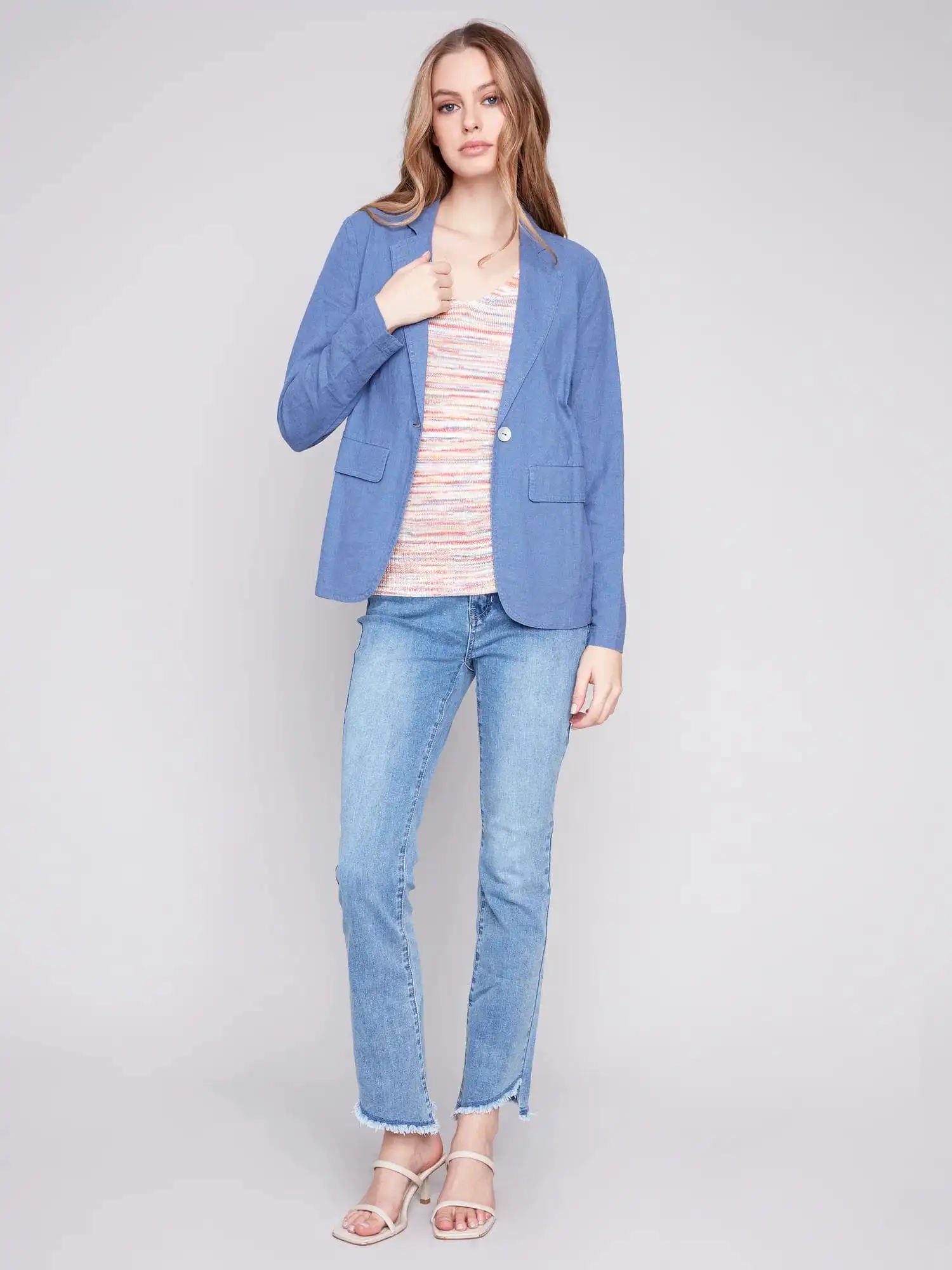 Charlie B Denim Solid Linen Blazer - C6301 229B