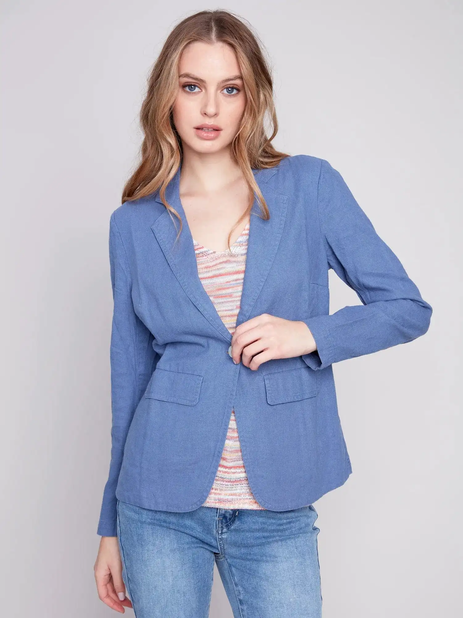 Charlie B Denim Solid Linen Blazer - C6301 229B