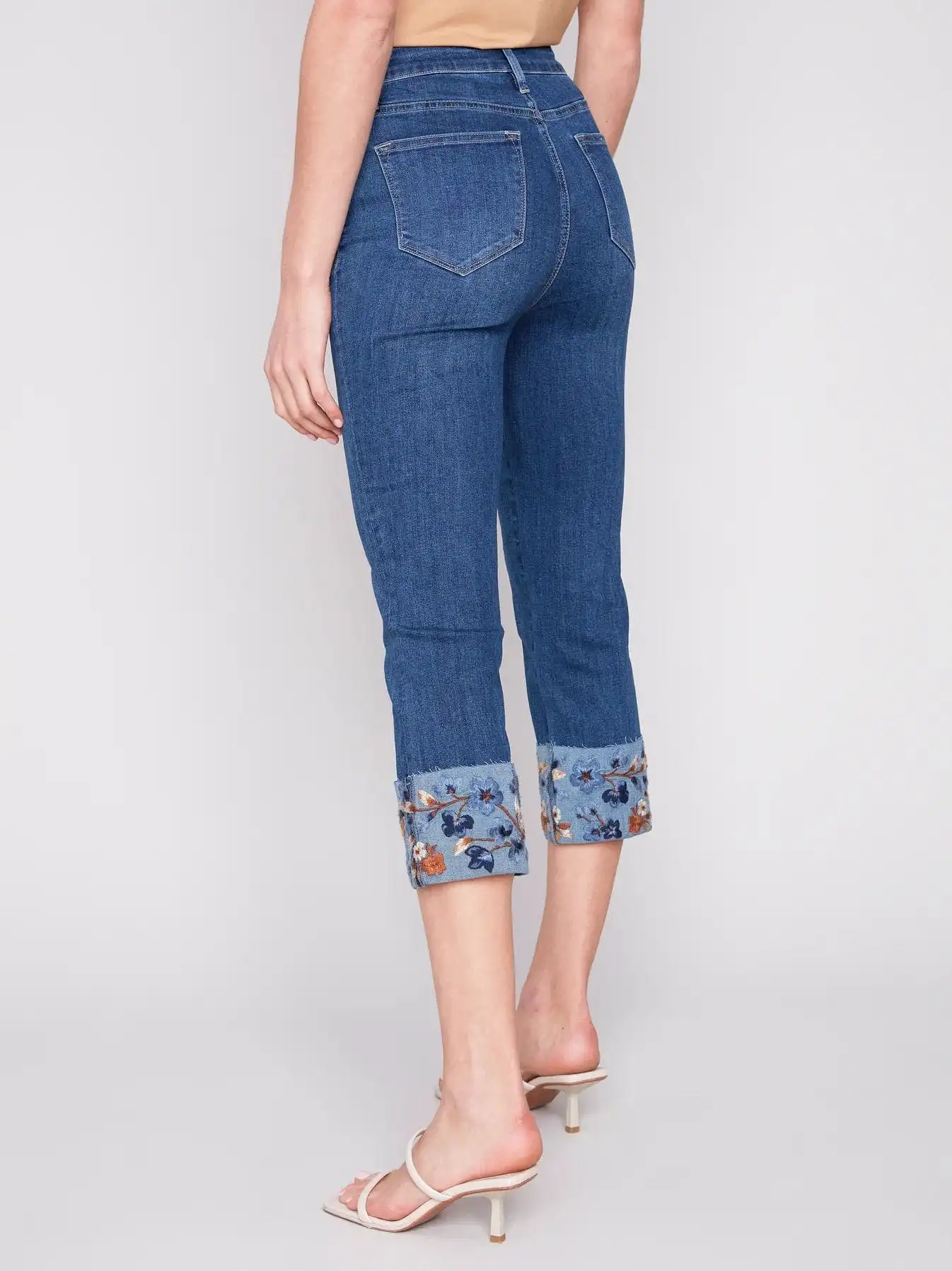 Charlie B Indigo Embroidered Cuffed Ankle Pants - C5473 431A