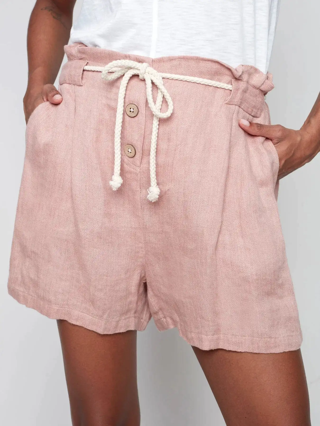 Charlie B Linen Paperbag Shorts  Nougat - C8009